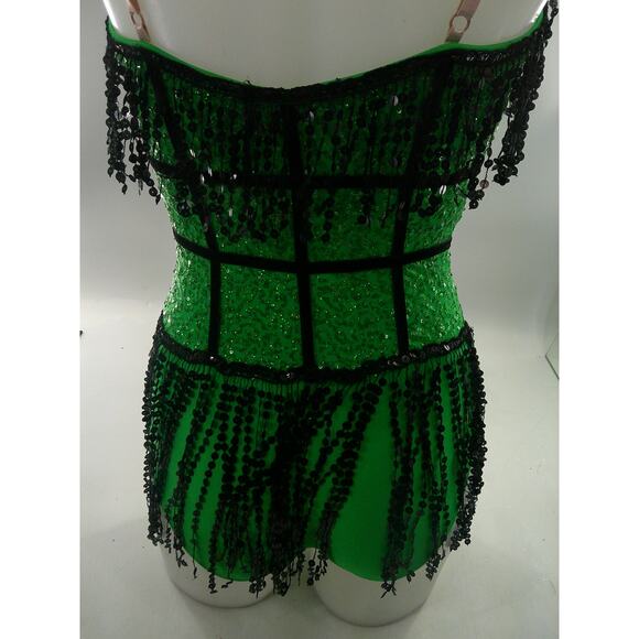 Dance Costume Small Adult Green AWCT V1850 Clogging Fringe Sequin - Picture 5 of 5